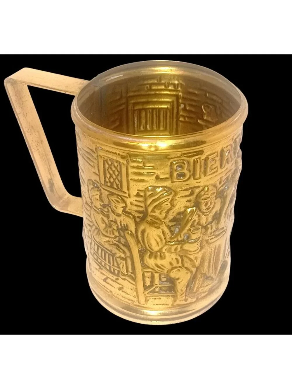 Vtg Brass Beer Mug Decorative Bierpul Cup Embossed Tavern Scene Made in Holland